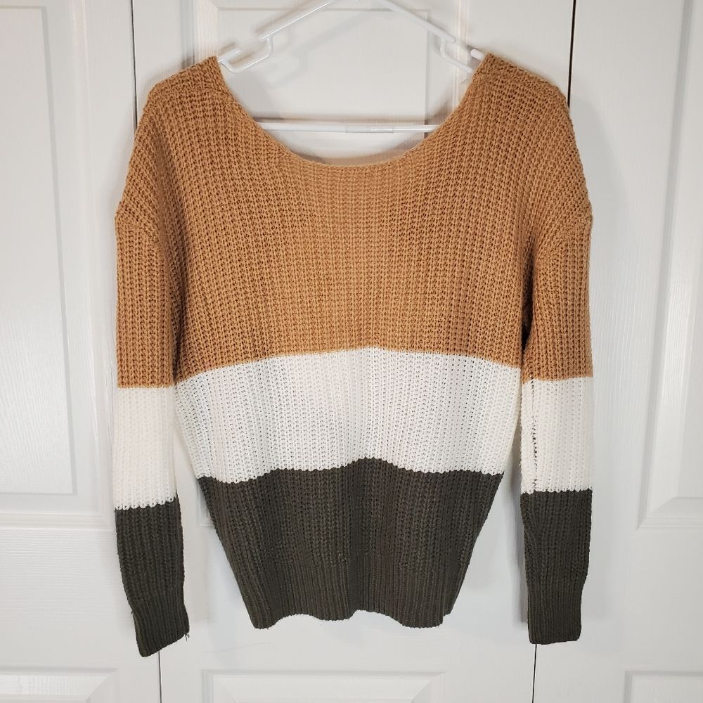 ✨️ Colorblock Twisted Front Knit Vneck Sweater - Picture 5 of 6